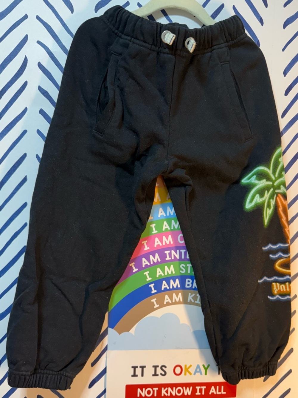 Palm Angels Black Kids Sweatpants with Neon Palm Graphic